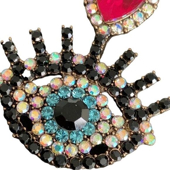 Bold Evil Eye Studs, Iced Out Mosaic Crystal Devil’s Eye Earrings, Unisex Gift - Picture 1 of 11